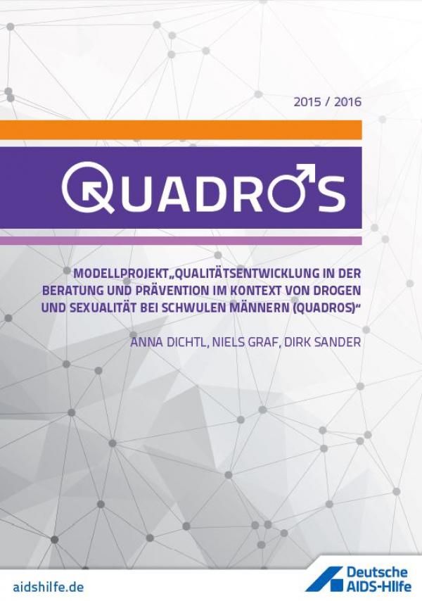 Titelblatt QUADROS Dokumentation, violettes Laufband auf grauem Hintergrund