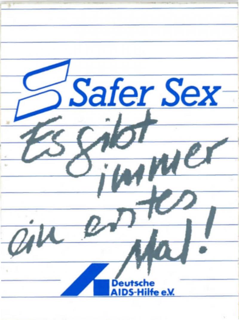 Safer Sex - Es gibt immer ein erstes Mal! Aufkleber, schwarz 1986