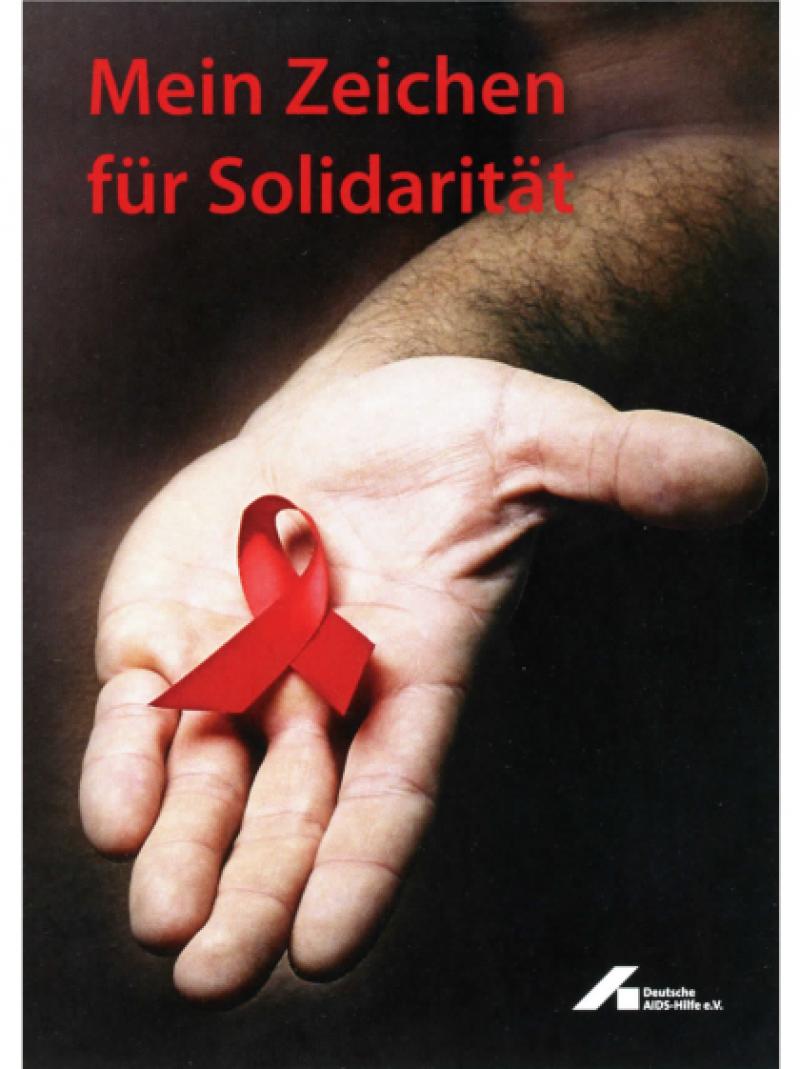 Mein Zeichen für Solidarität - Hand, Rote Schleife
