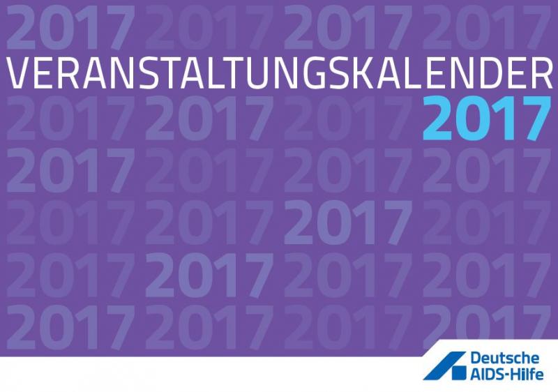Weisse Schrift auf violettem Hintergrund mit der Aufschrift "Veranstaltungskalender 2017"