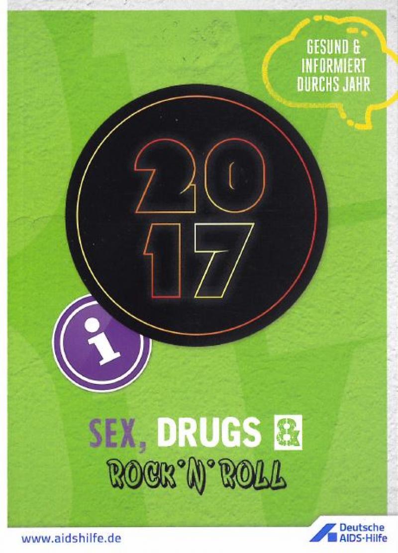 Grünes Titelblatt mit der Aufschrift "Gesund und informiert durchs Jahr 2017" "Sex, Drugs & Rock'n'Roll"
