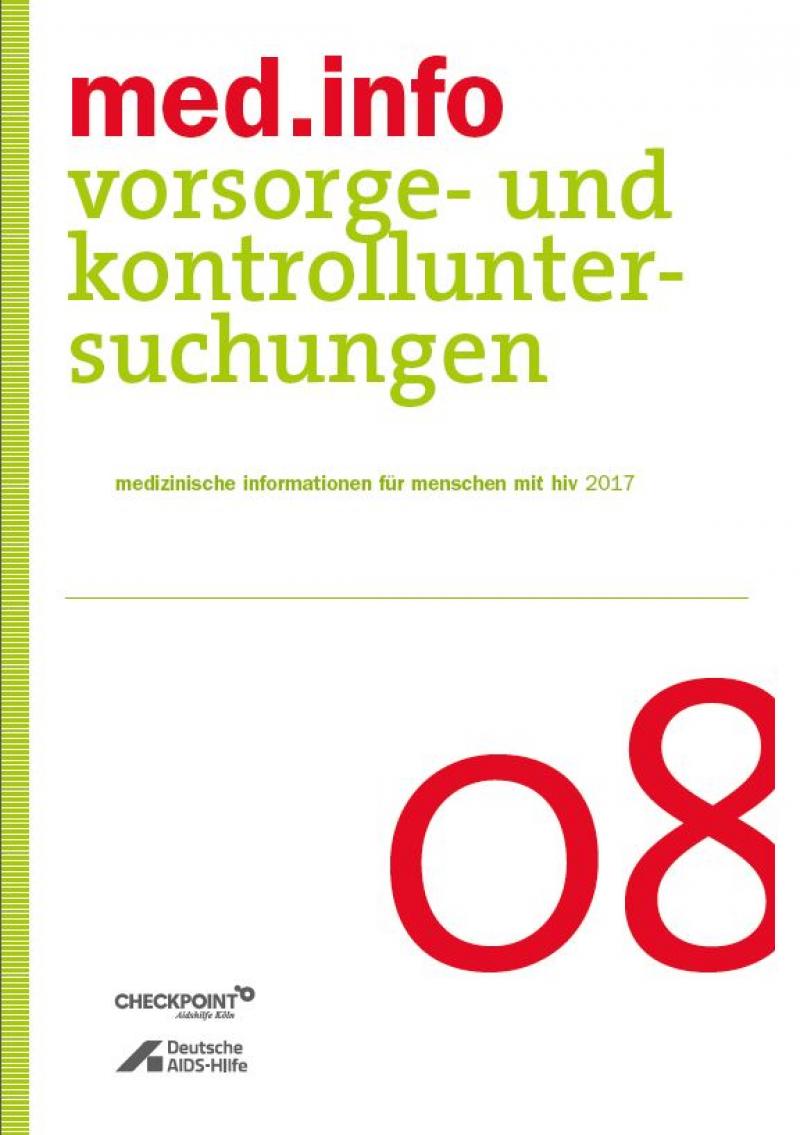 Weisser Hintergrund mit Titelaufschrift "med.info 08 - Vorsorge- und Kontrolluntersuchungen"