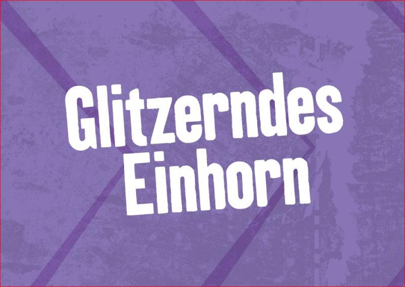Postkarte, lila, mit Aufdruck "Glitzerndes Einhorn"