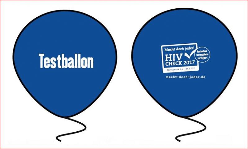 Blauer Luftballong mit Aufschrift "Testballon" und Aufschrift zur Testkampagne "Das macht doch jeder" von IWWIT