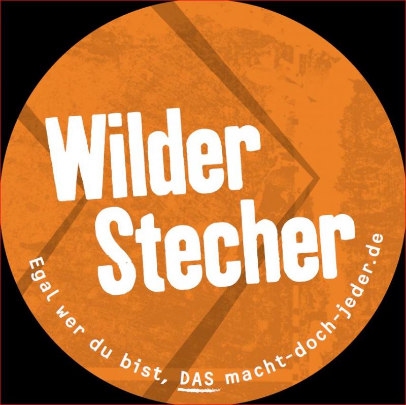 Aufkleber, orange, mit Aufschrit "Wilder Stecher"