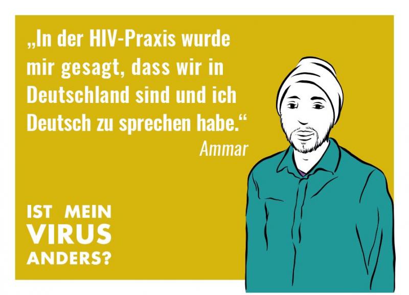 Stilisierte Abbildung eines Mannes mit Turban. Kampagne "Ist mein Virus anders?"