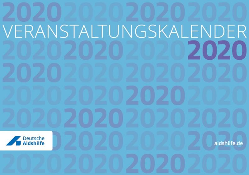 Blauer Hintergrund. Über die ganze Seite ist das JAhr 2020 abgedruckt. Titel "Veranstaltungskalender 2020"