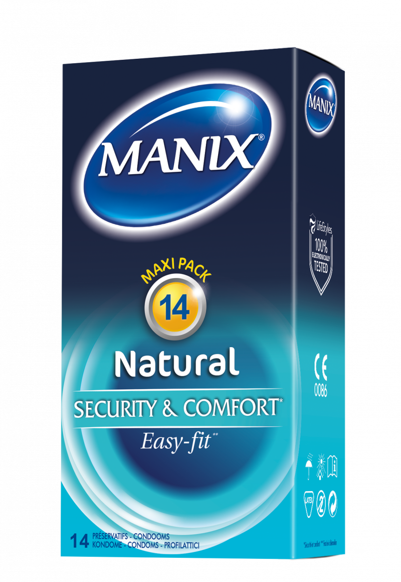 Abbildung Kndomverpackung, Sorte MANIX Natural 14er 