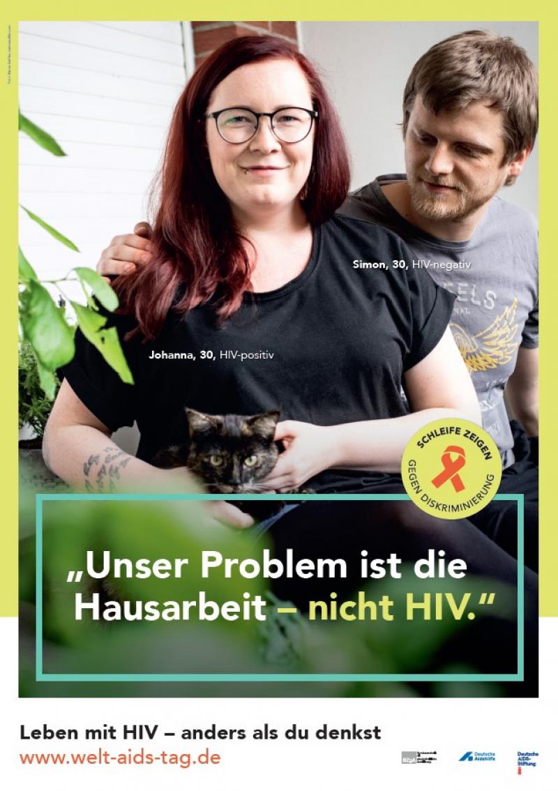 Bild der Welt-Aids-Tag-Rollenmodelle Johanna und Simon. Titel "Unser Problem ist die Hausarbeit - nicht HIV"