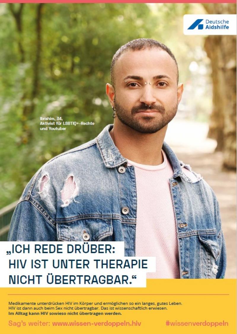 Foto von Rollenmodell Ibrahim. Titel "Welt-Aids-Tag 2020: "Ich rede drüber: HIV ist unter Therapie nicht übertragbar" 