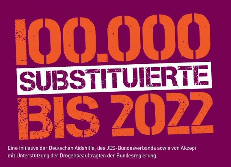 Aufdruck "100.000 Substituierte bis 2022" auf lila Hintergrund